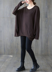 Women Chocolate O-Neck Oversized Cotton Shirt Top Batwing Sleeve