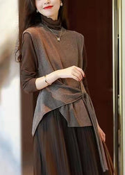 Women Chocolate O-Neck asymmetrical design thick Knit vest Sleeveless