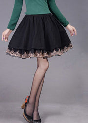 Women Chocolate Tulle Patchwork High Waist Woolen A Line Skirts Winter