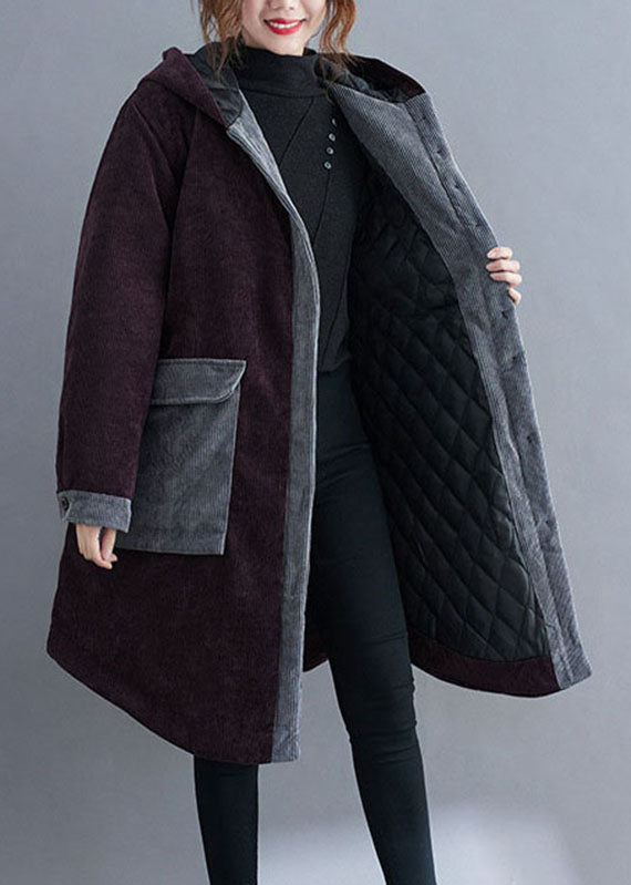 Women Chocolate hooded Pockets Winter Jackets Cotton Thick Coats