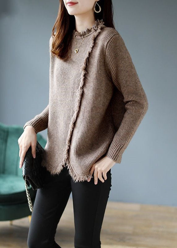 Women Chocolate retro asymmetrical design Fall Knitted sweaters