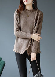 Women Chocolate retro asymmetrical design Fall Knitted sweaters