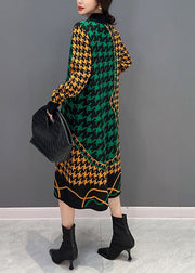Women Colorblock Hign Neck Original Design Plaid Long Knit Dress Winter