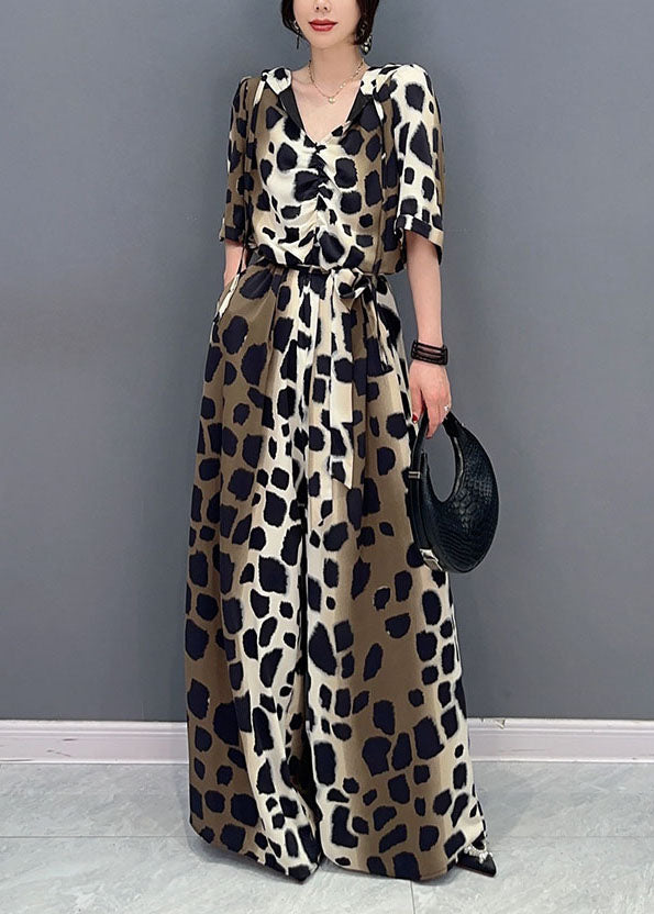 Women Colorblock Leopard Pockets Patchwork Cotton Jumpsuit Summer