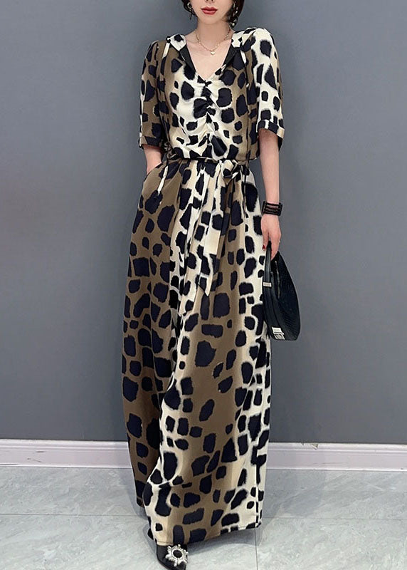 Women Colorblock Leopard Pockets Patchwork Cotton Jumpsuit Summer