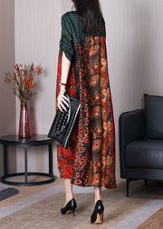 Women Colorblock O-Neck Oversized Patchwork Silk Dresses Summer