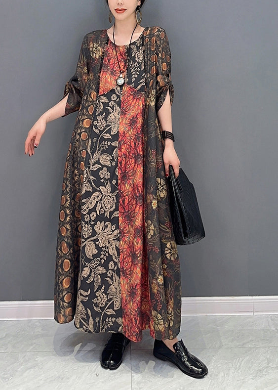 Women Colorblock Oversized Patchwork Print Long Dress Summer