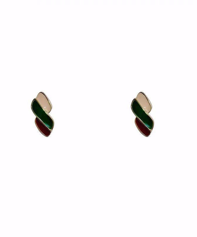 Women Colorblock Sterling Silver Alloy Drop Glaze Geometric Stud Earrings
