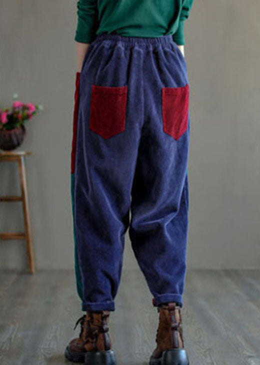 Women Colorblock Thick Corduroy Patchwork Fall Pants