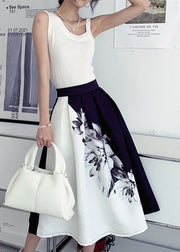 Women Colorblock Wrinkled Print Cotton Skirts Spring