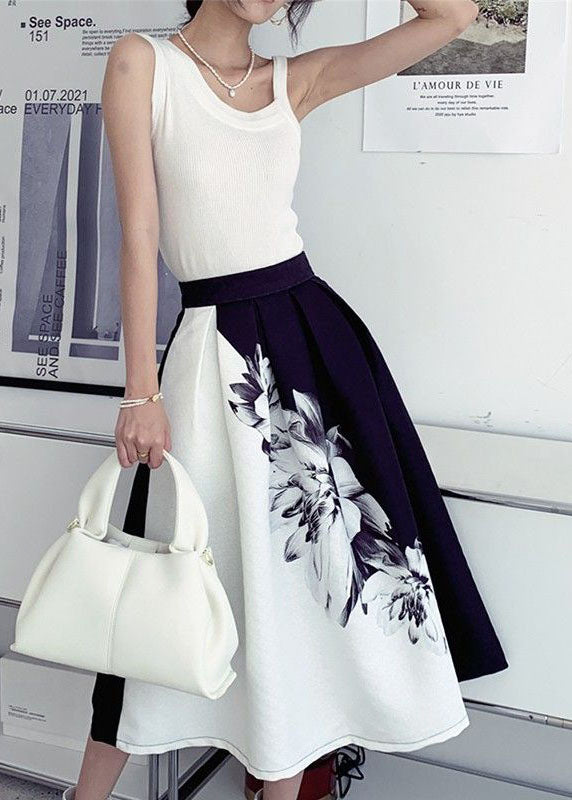 Women Colorblock Wrinkled Print Cotton Skirts Spring