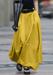 Women Cotton High Elastic Waist Side Pocket Zipper Solid Casual Skirts - SooLinen