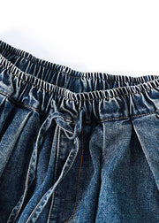 Women Denim Drawstring Pocket Wide Leg Jeans - SooLinen