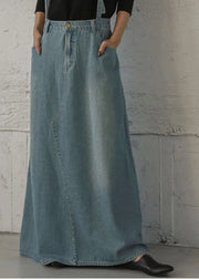 Damen Denim Hellblaue Knöpfe Reißverschluss Seitentaschen Knöchellange Lässige Röcke