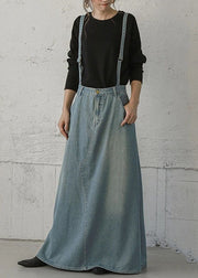 Women Denim Light Blue Buttons Zipper Side Pockets Ankle Length Casual Skirts