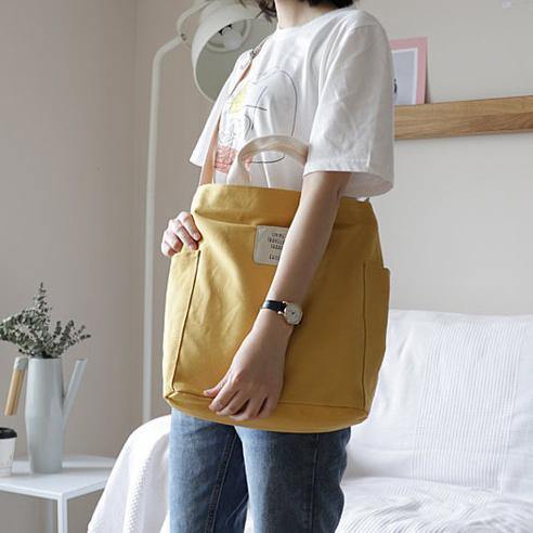 Women Design Casual Patchwork Large yellow Canvas Shoulder Bag - SooLinen