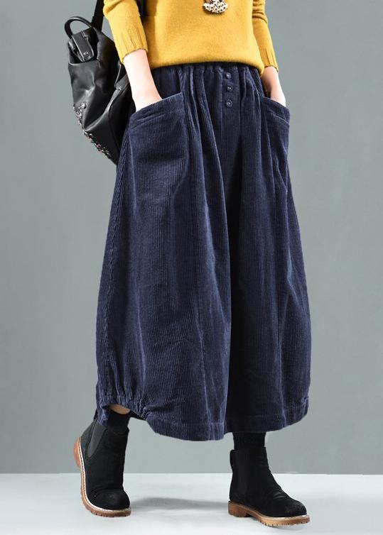 Women Elastic Waist Pockets Spring Wardrobes Tutorials Blue Skirt - SooLinen