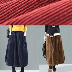 Women Elastic Waist Pockets Spring Wardrobes Tutorials Blue Skirt - SooLinen