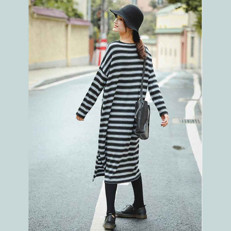Women Fashion Gray Striped Loose Sweater Dresses For Winter