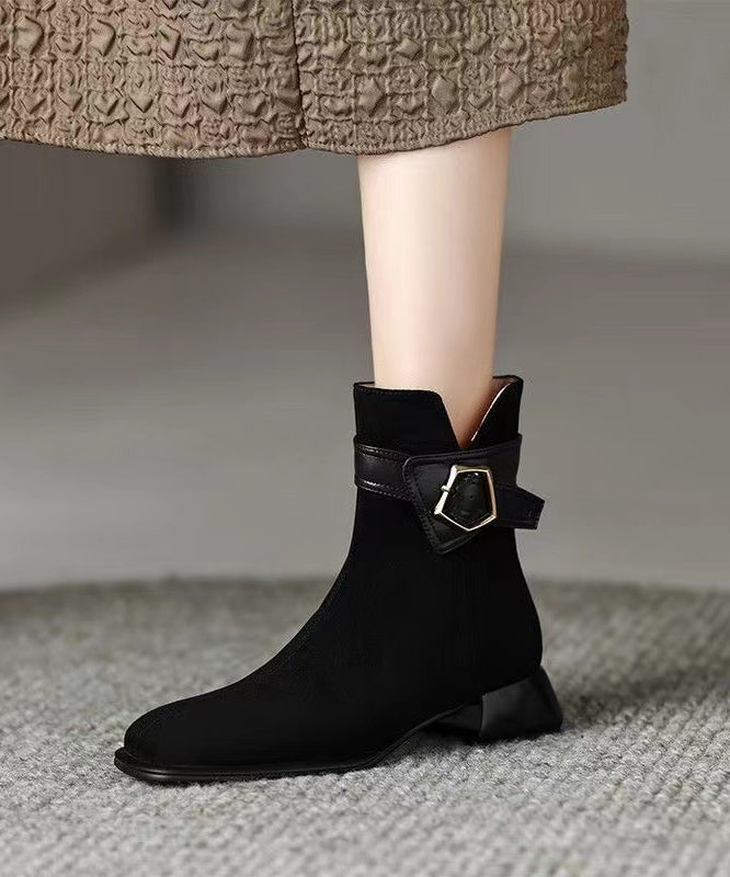 Women Fashion Splicing Chunky Boots Black Suede