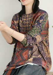 Women Geometric pattern Loose O-Neck Print Oriental Fall Knit Sweater