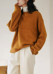 Women Ginger O-Neck Rabbit Hair Thick Knit Sweaters Fall