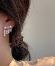 Women Gold Copper Overgild Zircon Pearl Drop Earrings