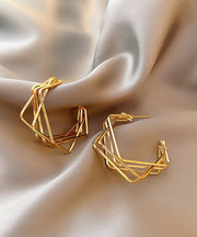 Women Gold Sterling Silver Alloy Square Hoop Earrings