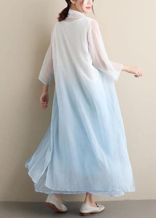 Women Gradient Blue Clothes O Neck Two Pieces Robes Summer Dresses - SooLinen