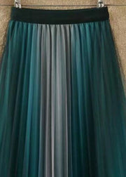 Women Gradient Color Wrinkled Elastic Waist Tulle Skirts Summer