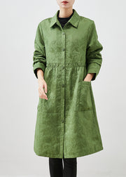 Women Grass Green Oversized Patchwork Fine Cotton Filled Coats Winter