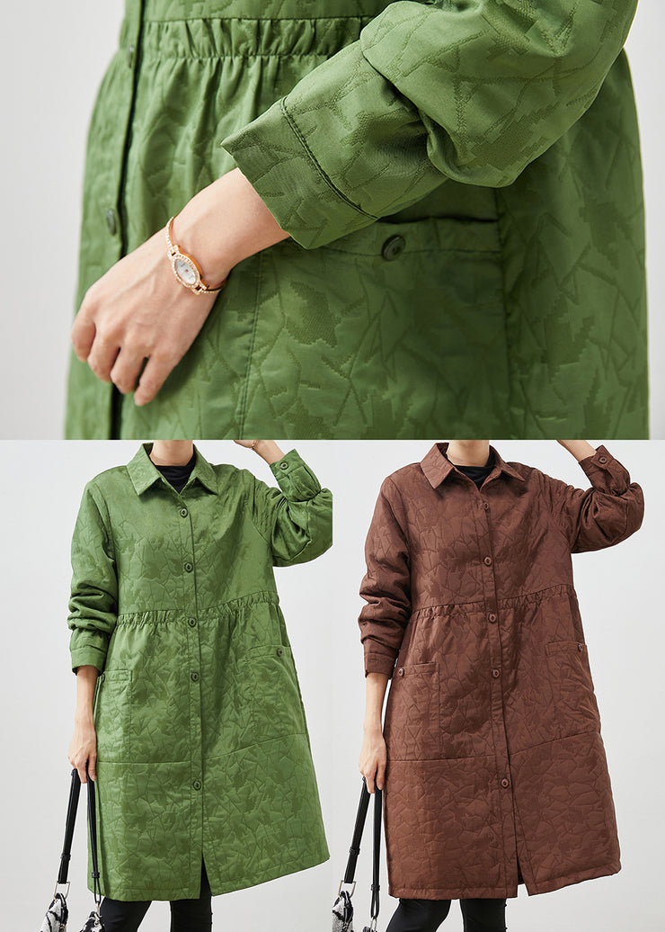 Women Grass Green Oversized Patchwork Fine Cotton Filled Coats Winter