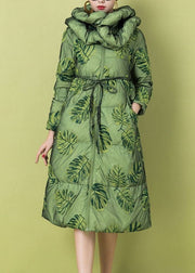 Damen Grün Cinched Oriental Fine Cotton Filled Parka Winter
