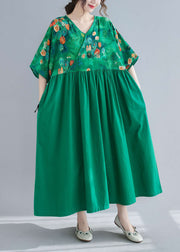 Langes Kleid mit grünem Cinch-Print für Damen, halbe Ärmel