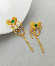 Women Green Copper Gold Plated Heart Zircon Drop Earrings