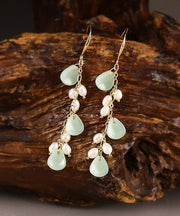 Women Green Copper Pearl Coloured Glaze Drop Earrings