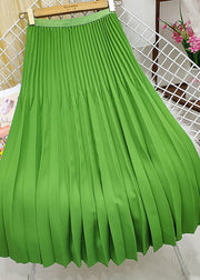 Women Green Elastic Waist Wrinkled Silk Pleated Skirts Spring