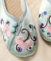 Women Green Embroidered Button Cotton Fabric Slide Sandals