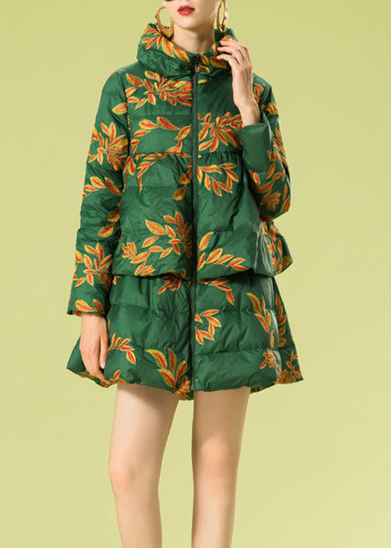 Women Green Embroidered warm Duck Down Winter Coats