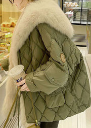 Women Green Fur Collar Oversized Duck Down Puffers Jackets Winter