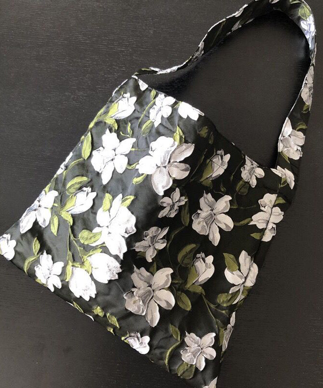 Women Green Gardenia Jacquard Nylon Satchel Handbag