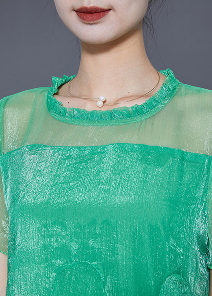 Women Green Hollow Out Patchwork Layered Design Tulle A Line Dress Summer