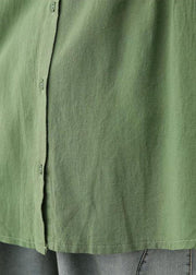 Frauen grüner Patchwork-Knopf mit O-Ausschnitt, zerknittertes Herbst-Oberteil mit halben Ärmeln