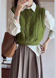 Women Green O Neck Patchwork Cozy Cotton Knit Waistcoat Sleeveless