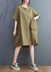 Women Green O-Neck Patchwork Solid Cotton Maxi Dresses Summer