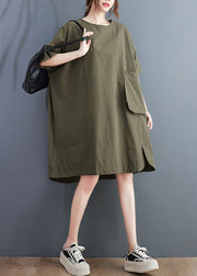 Women Green O-Neck Patchwork Solid Cotton Maxi Dresses Summer