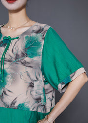 Women Green O-Neck Patchwork Tassel Linen Two Pieces Set Summer