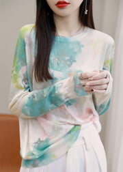 Women Green O Neck Print Silk Cotton T Shirt Spring