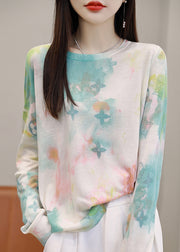 Women Green O Neck Print Silk Cotton T Shirt Spring