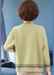 Women Green O-Neck Zip Up Woolen Jackets Long Sleeve